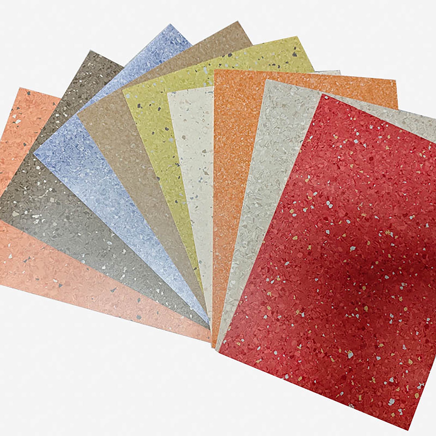 Muestra de colores de piso homogéneo BRENETI, acabados vinílicos variados y resistentes para proyectos institucionales.