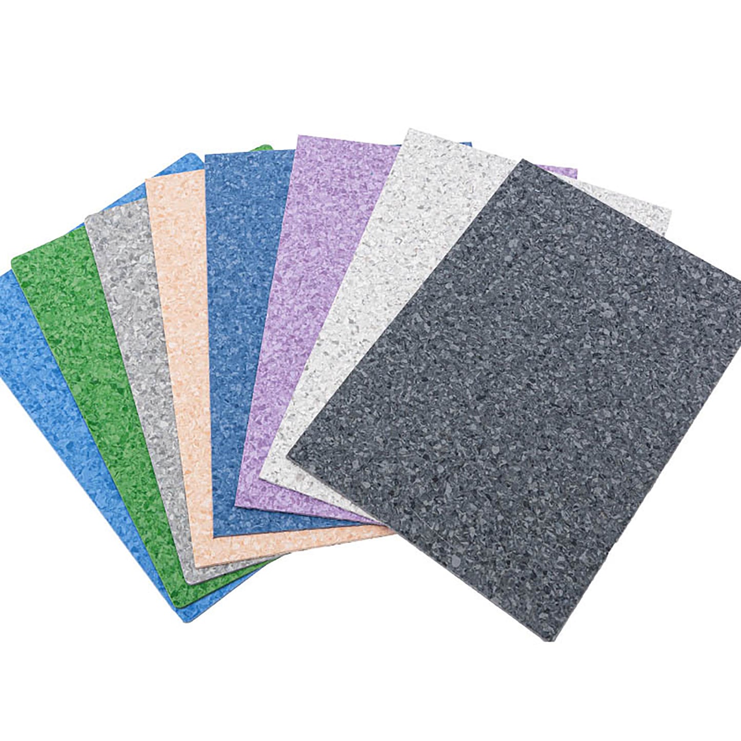 Muestras de piso homogéneo BRENETI, opciones de tonalidades higiénicas y fáciles de mantener.