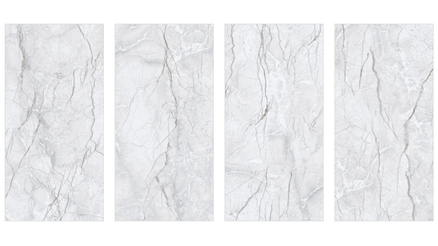 Porcelanato 60x120 gris mármol brillante de BRENETI, ideal para locales comerciales modernos y elegantes