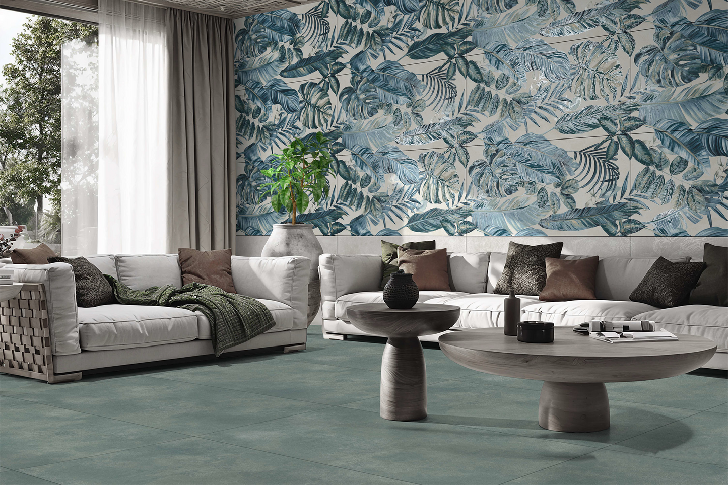 Porcelanato 60x60 verde gris mate de BRENETI, diseño inspirado en la naturaleza con estilo moderno y resistente