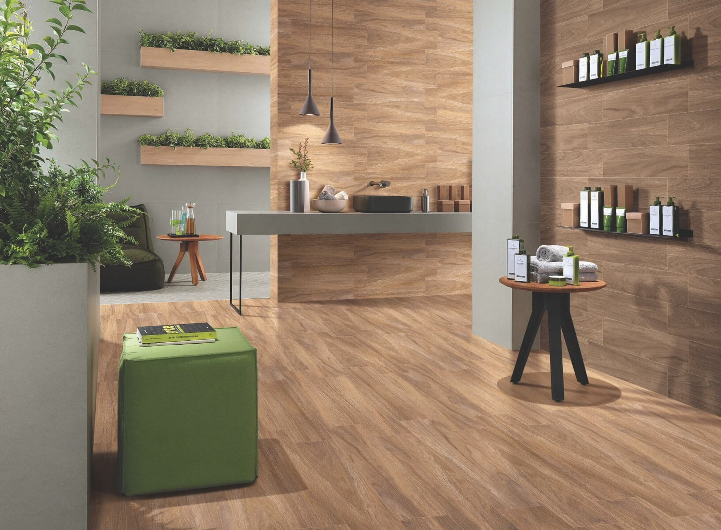 Porcelanato tipo madera Dune Oak 60×120 cm de BRENETI, con acabado mate y vetas naturales que evocan la calidez de la madera original.