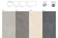 Opciones de color de la colección Arena Beige Exteriores de BRENETI, porcelanato 60×60 cm para terrazas y áreas exteriores.