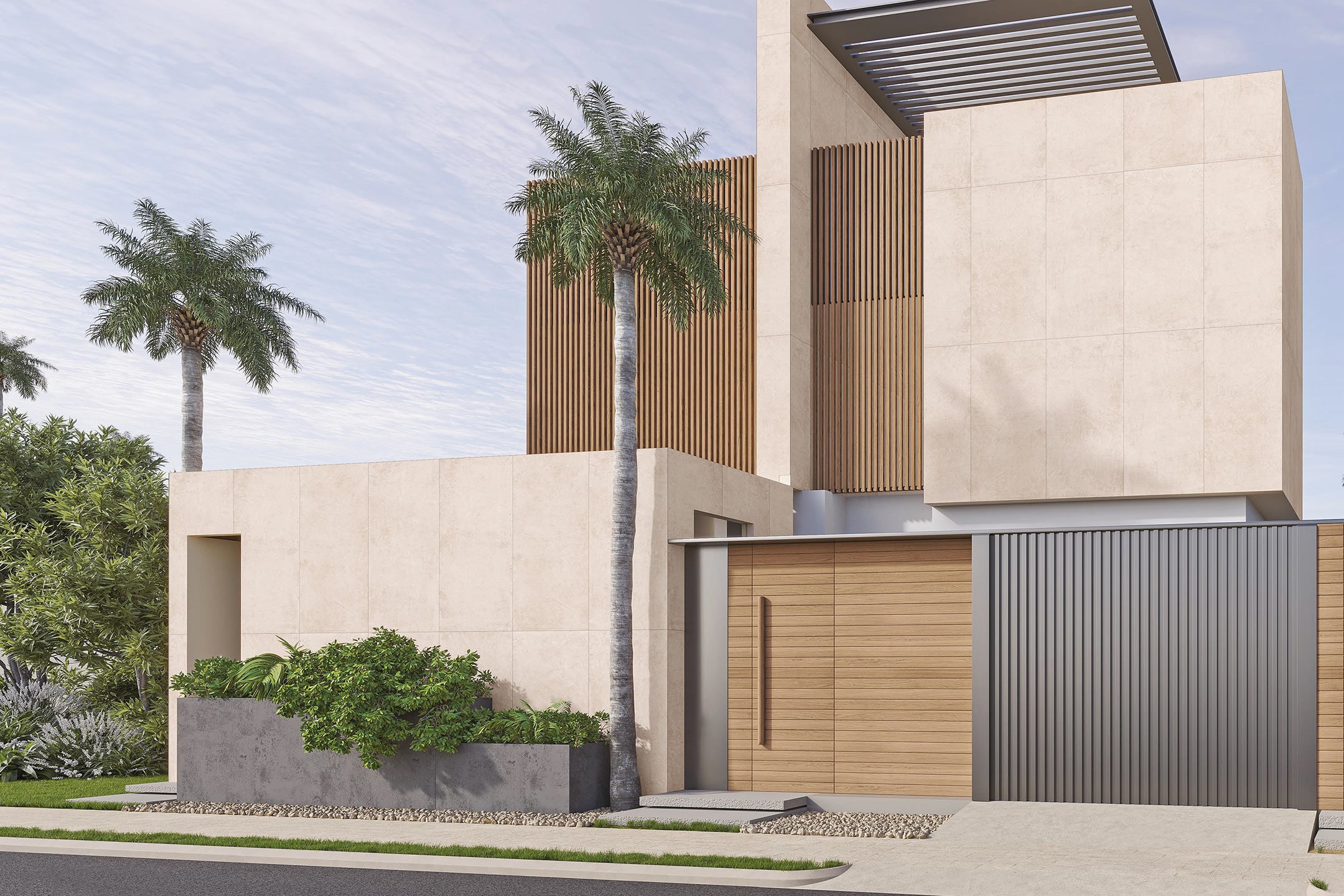 Porcelanato 60x120 todo masa beige de BRENETI, ideal para fachadas elegantes y resistentes a la intemperie