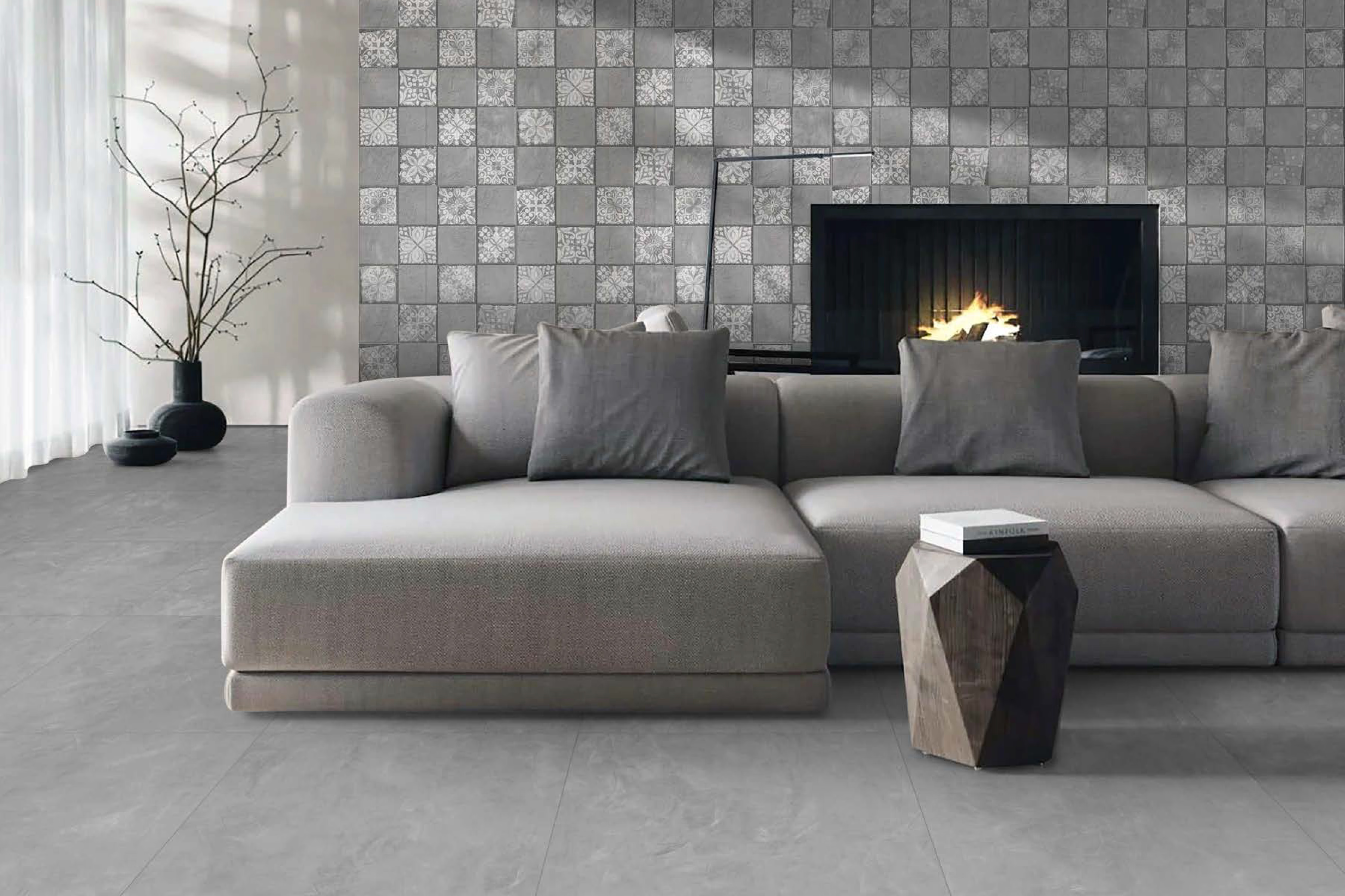 Porcelanato mate gris metálico de BRENETI, elegante y resistente para proyectos modernos de alto nivel